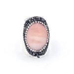 Bague Argenté Strass avec Pierre NACRE ROSE